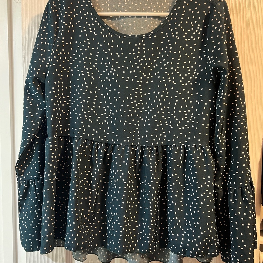 SHEIN large Polka Dot Long Sleeve Top green and white